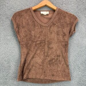 Regal Vintage Brown Terry Cloth V-Neck Cap Sleeve Top‎ Women S
